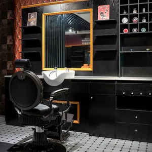 Hot Sale New Classic Barber Chair and Barber Station Design Heavy Duty Antique Style Barber Chair With Bronze Rivets thumbnail-1