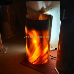 Natural Yellow Onyx Marble Round Shape Pedestal Sink Factory Direct Custom Size for Hotel Villa Bathroom High-End Decor thumbnail-1