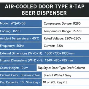8 Tap Air Cooled Beer Dispenser thumbnail-2