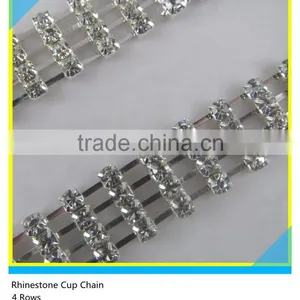 4 Rows Silver Based Glass Material Crystal Rhinestone Cup Chain For Dress thumbnail-1