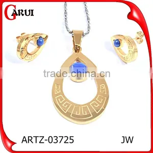 Dubai Gold Jewelry Set Blue Acrylic Bead Gold Plated Jewelry Indian Jewelry Set thumbnail-1