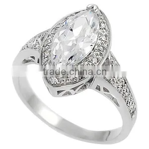 Sterling Silver Marquise-cut White Diamond Bridal-style Wedding Ring thumbnail-3