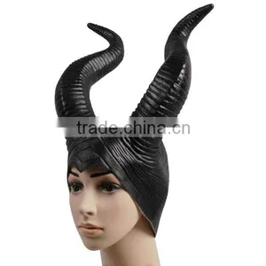 Halloween Party Cosplay Dark Witch Rubber Costume Dress Carnival Costume Horn Headpiece Helmet Maleficent Hat thumbnail-3