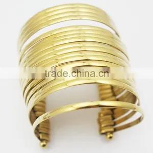 India Large Punk Hip Hop Multi Strings18k Gold Plating Wide Cuff Bangle Opened thumbnail-4