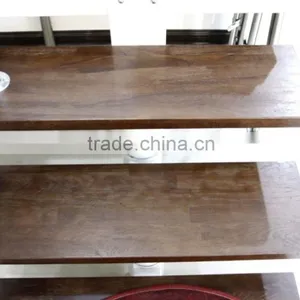 Indoor Stainless Steel Wood Straight Stairs With Glass Tread thumbnail-3