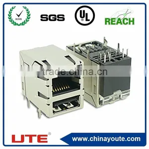 Shielded RJ45 +USB Connector With Transformer and LED Right Angle thumbnail-1