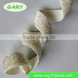 White Glitter Stretch Velvet Elastic Ribbon thumbnail-1