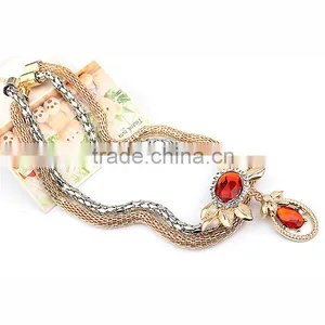 Gold Plated Pendant Statement Crystal Necklace Earrings Bracelet Rings Set for Wedding Jewelry thumbnail-4