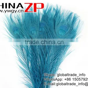 CHINAZP Leading Supplier Wholesale Cheap Full Eye Dyed Turquoise Blue Peacock Tail Feathers for Sale thumbnail-2