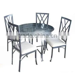 Steel Tube and Tempered Glass Dining Set thumbnail-1