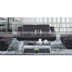 1+2+3 Genuine Leather Sofa Set in Black Color B400037 thumbnail-1