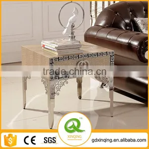 D379 Hot Sale Stainless Steel Leather Wooden Side Table thumbnail-1