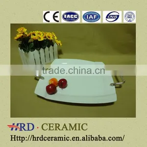 Wholesale Stock Cheap Plain White Ceramic Plate With Metal Handle thumbnail-1