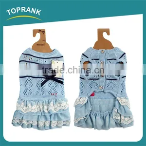 Fashion Style Knitted Sweater Blue Lace Dress Lovable Female Pet Accessories Dog Clothes thumbnail-3