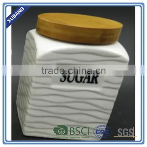 Coffee Tea Sugar Ceramic Storage Jar With Bamboo Lid thumbnail-3
