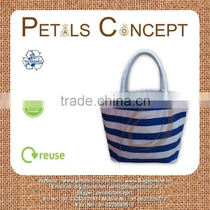 Natural Canvas Stripe Print Tote Bag - One Color Stripe - Fashionable Ecofriendly thumbnail-1