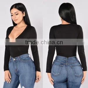 Most Popular Sexy Full Bodysuits 95% Rayon 5% Spandex Deep V Neckline Long Sleeve Sexy Bodysuits Women thumbnail-1
