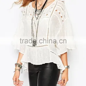 China Factory OEM ODM 2015 New Fashion Customized Semi-sheer Finish Top With Cut Out Detail thumbnail-3