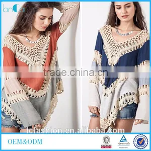 Online Shopping Fashion Women Long Sleeve Crochet Ladies Casual Clothing Top thumbnail-1