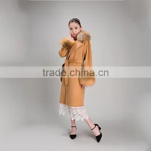 Myfur Factory Wholesale Wool Coat With Detachable Red Fox Fur Collar and Fox Fur Cuff Wool Fur Jacket thumbnail-3