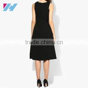 YIHAO New Fashion Apparel Sleeveless Black Solid Shift Dress Women Casual Bandage Midi Dress thumbnail-2