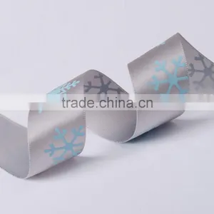 1" Wide Snowflake Printed Satin Christmas Holiday Ribbons thumbnail-2