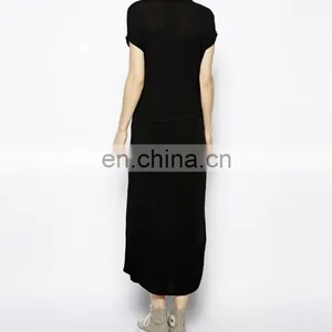 CHEFON Plain Black Maxi Dress With Drawstring Waist thumbnail-3