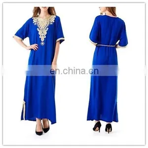 Embroidery Gown With Belts Rayon Soft and Comfortable Plain Abaya Muslim Dresses(Mu052001) thumbnail-1