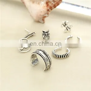 7pcs/set Bohemian Retro Owl Leaf Suit Cuff Stud Earrings Earring Set thumbnail-4