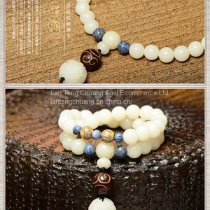 The Original Natural White Jade Buddha Hand on Weathering of Bodhi Seed Bead Bead Bracelet Original Folk Style thumbnail-2