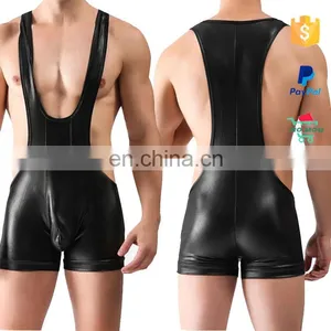Hot Sexy Black Wet Look Leather Catsuit For Men thumbnail-5