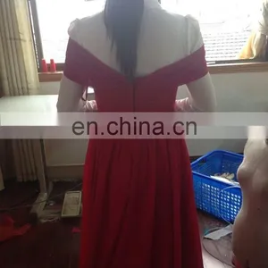 Real Picture 2016vestidos de Fiesta Elegant Red Sweetheart Long Chiffon Evening Dress Cap Sleeve V-back Party Dress thumbnail-3