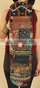 Yoga Met Bag Ethnic Hand Embroidered VintageBanjara Style Yoga Bag INDIAN Kantha YOGA Mat Bag LEATHER Cross Body Yoga Bag Purse thumbnail-6
