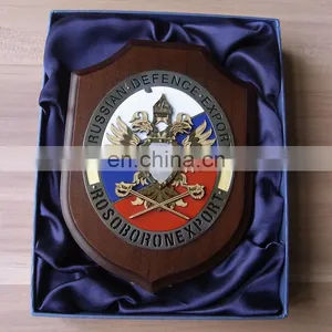 Award Gifts Custom Metal Plate Wooden Plaque Trophy With Red Leather Gifts Box thumbnail-2