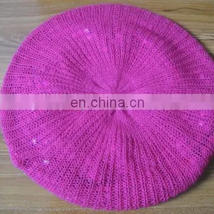 Pink Knitted Sequin Beret Hat thumbnail-1