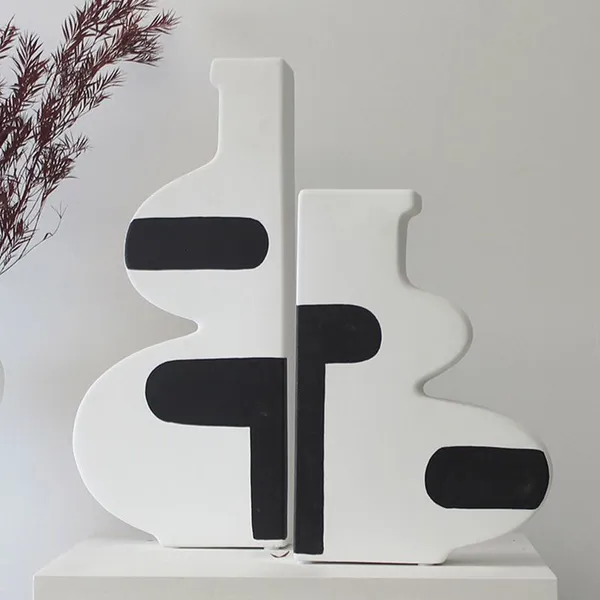Letter Creative Geometry Modern Minimalism Fashion White Black Ceramic Plant Vase For Office Decor photo-2