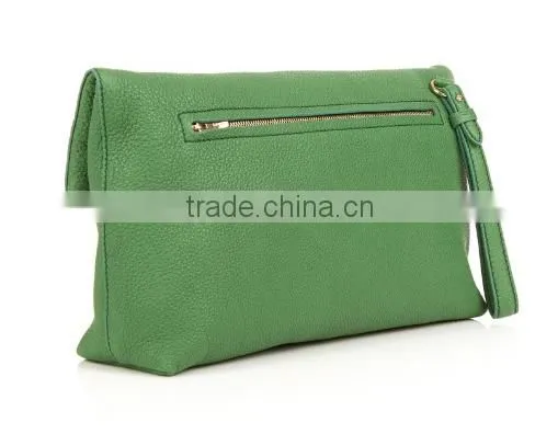 Fashion Grained Leather Clutch Bag Simple Folded Dinner Ladies Hand Bags With Wristlet Strap 2016 Popular Apple Green photo-3