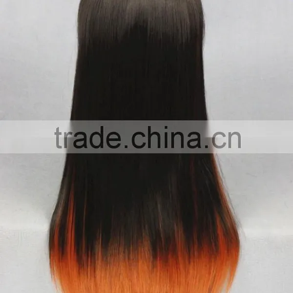 High Quality 65cm Medium Long Straight Black&Orange Color Mixed Lolita Wig Party Wig photo-4