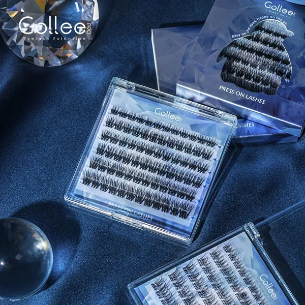 DIY Full Strip Eyelashes Individual Cluster Self-Adhesive Press Lashes No Glue Required Light Blue D-02
