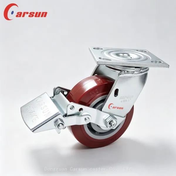 Carsun Heavy Duty Industrial Caster Wheels 5-Inch Polyurethane Wheels Swivel Caster With Tread Brake