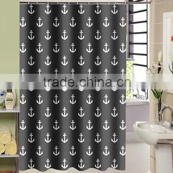 100% Polyester Black Stars Printed Shower Curtain for Hotel, Family, Waterproof Bath Curtain photo-3