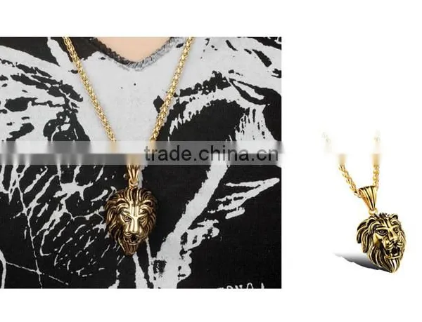 Cool Men Jewellery Stainless Steel Gold Lion Head Pendant photo-6