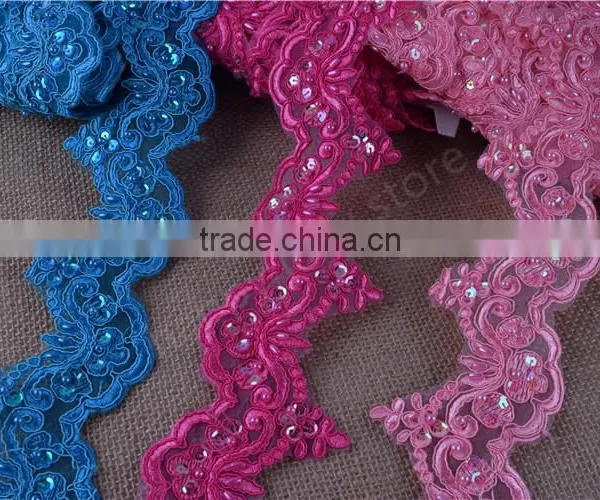 Pearl Beaded & Sequin Bridal ~ Lace Embroidered Lace Various Color Wide:6cm in Stock photo-6