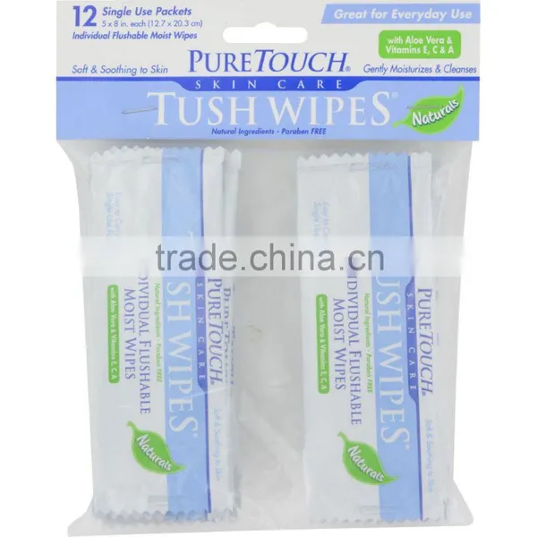 Puretouch Skin Care Tush Wipes Naturals - 12 Packets