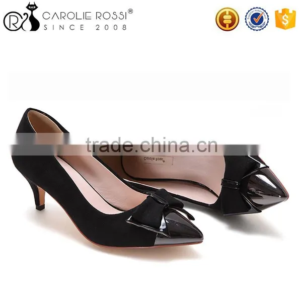 Office Lady Black Fabric Shoes Steel Toe Low Heel Pumps Shoes for 2016 photo-2