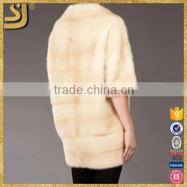 OEM White Lady Real Round Collar Zipper Seven Sleeve Fox Fur Coat for Women photo-4