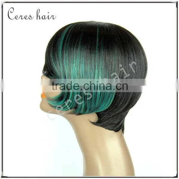 Ombre Green Full Lace Wigs Human Hair Wholesale Two Tone Lace Front Short Bob Wigs With Bangs photo-5