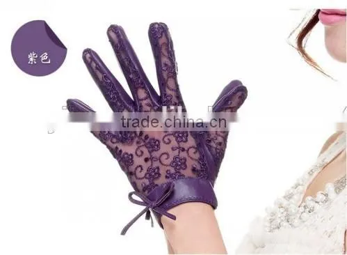 Stylish Girls Sexy Lace Gloves Purple Black Leather Sexy Lace Gloves photo-6