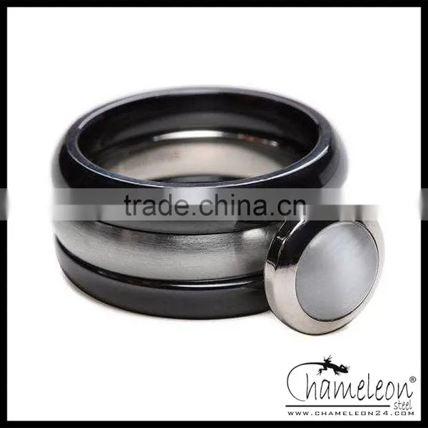 Chameleon 316L Stainless Steel Metal Screw Single Stone Finger Ring photo-4