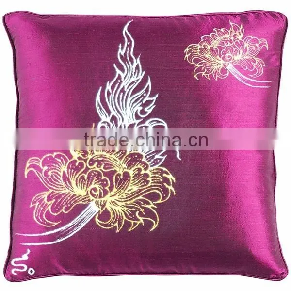 RARE Pillow Case Cushion Covers Silk Art Fabric Painting THAILAND FLOWERS photo-2